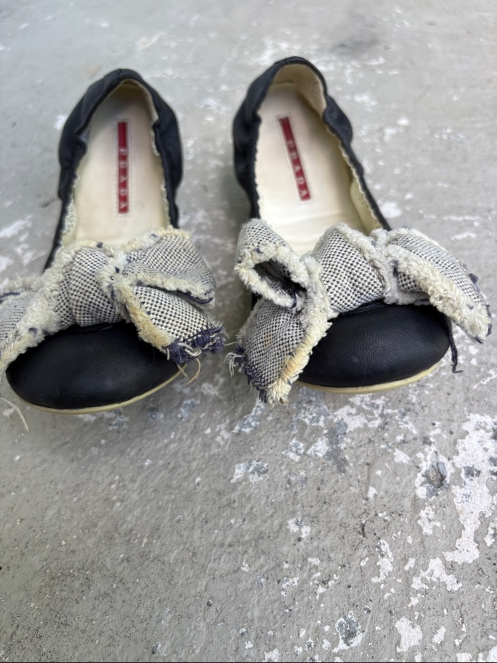 Prada leather with fabric bow ballet flats - Picture 2 of 7
